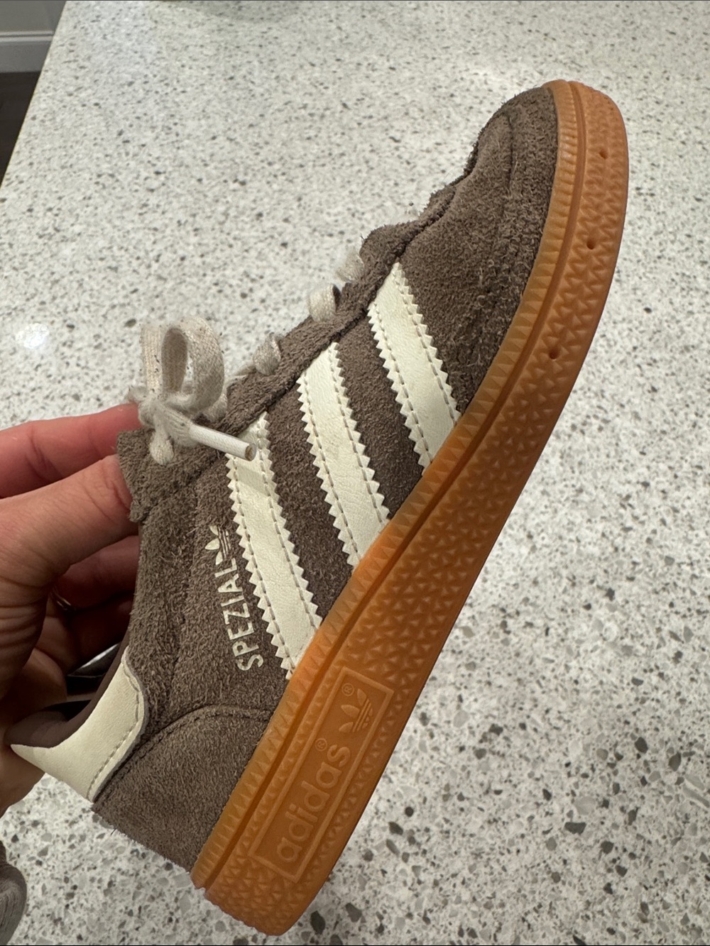 adidas Spezial Suede Sneaker in Brown and White with Gum Sole